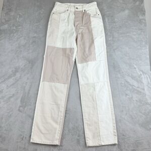 Pacsun Dad Jeans Womens 26x30 Cream Tan 2 Toned Denim High Rise Button Fly Baggy